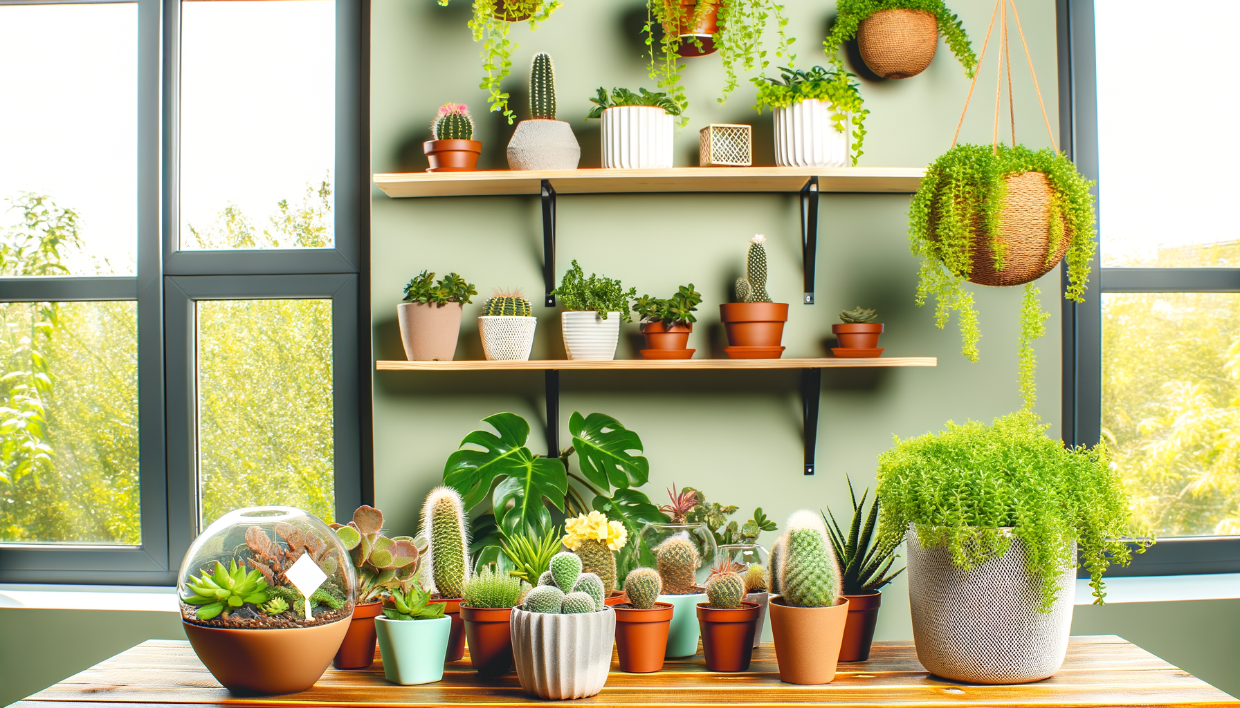 "Des plantes luxuriantes décorent un petit espace intérieur se transformant en un jardin d'intérieur innovant pour maximiser l'espace."