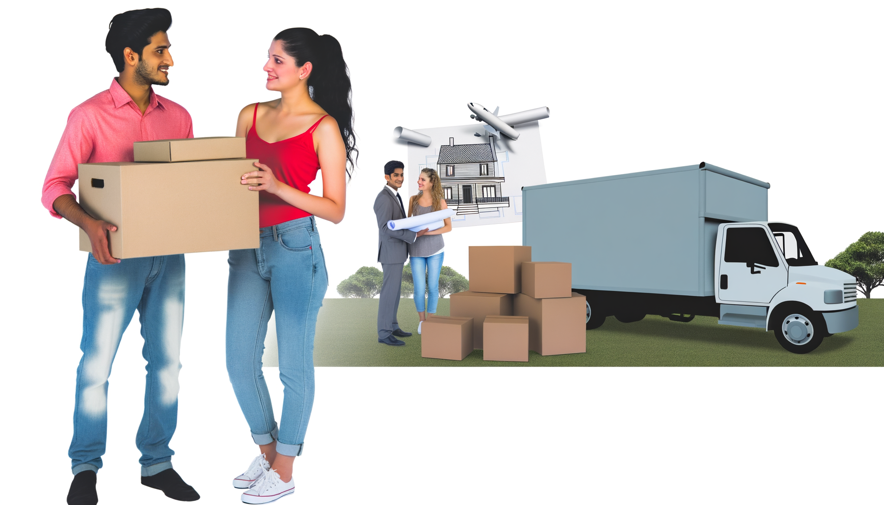 "Couple heureux emballant des cartons pour déménager et suivre le nouveau travail du conjoint"