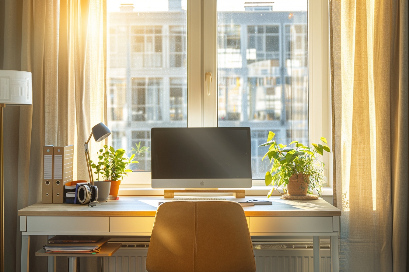 Coin bureau fonctionnel et esthétique aménagé dans un petit appartement moderne