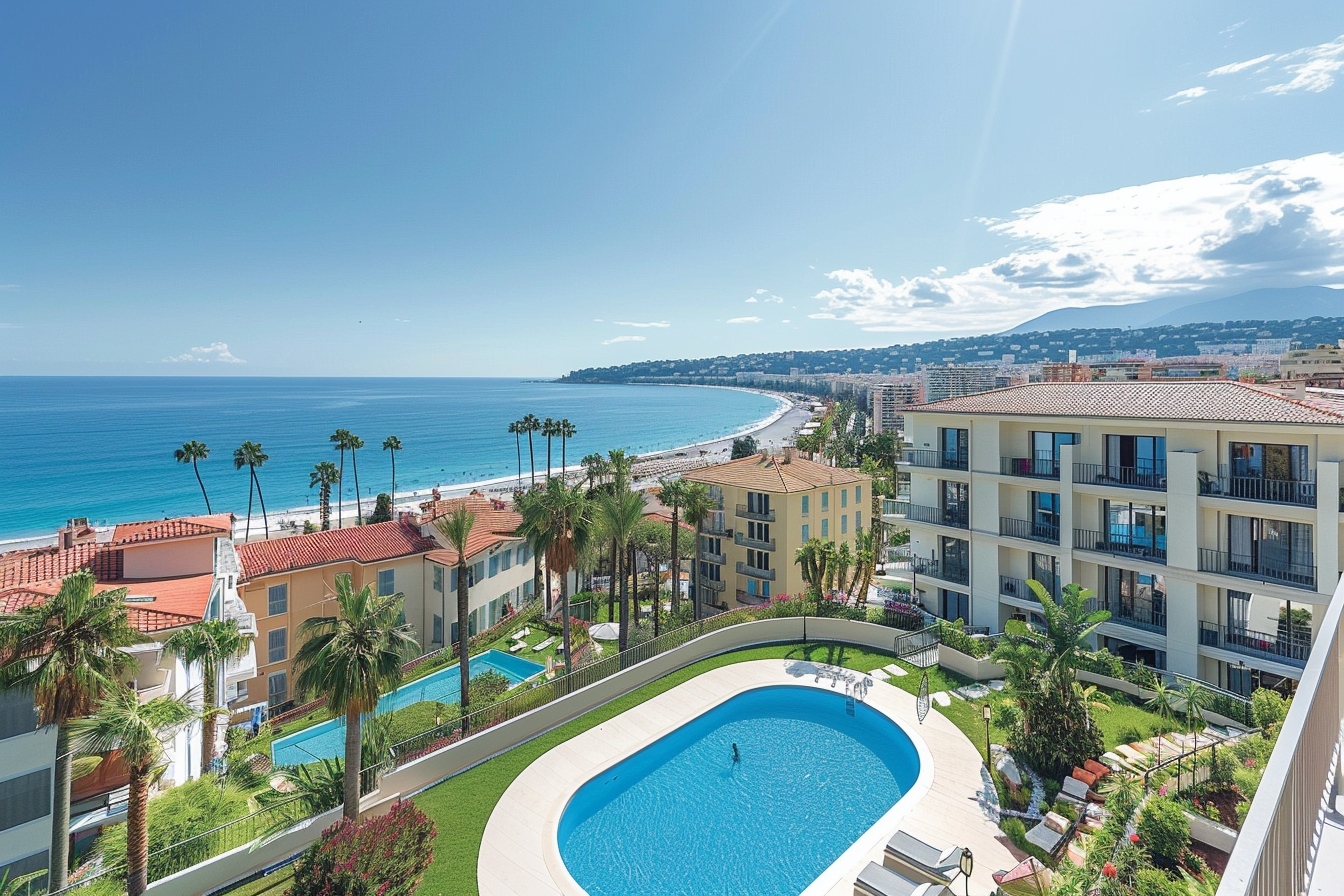 Vue panoramique de la Promenade des Anglais à Nice, destination idéale pour un investissement immobilier sur la Côte d'Azur