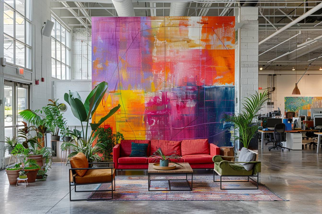 Alt d'image: "Conception colorée de zones distinctes dans un espace ouvert à l'aide de la peinture pour délimiter des espaces"}